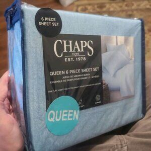 CHAPS by Ralph Lauren Heather Blue 6pc QUEEN Sheet Set Brand New